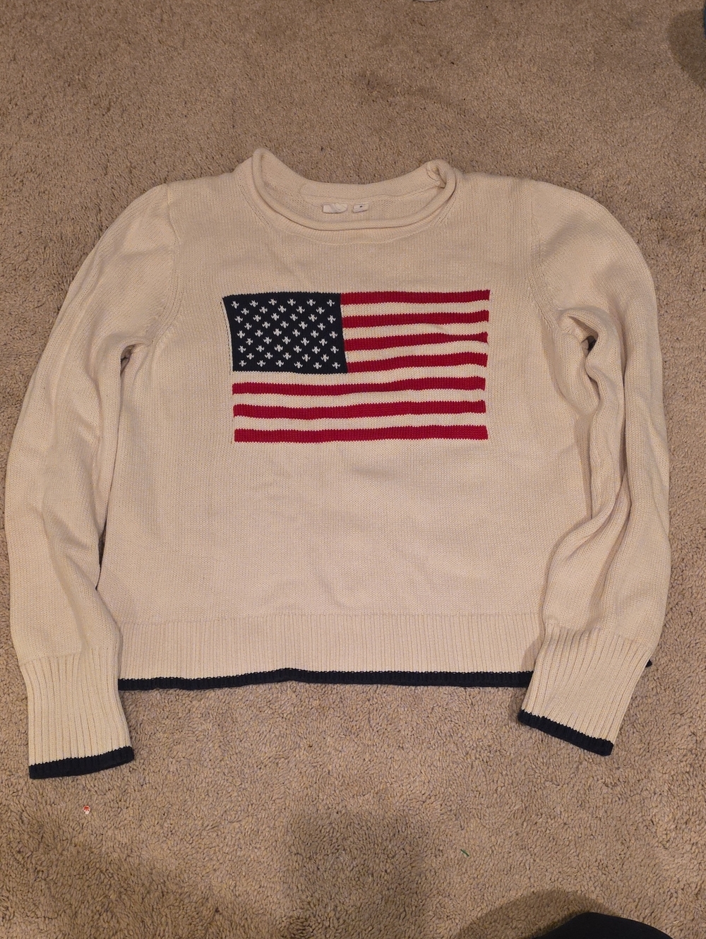 GAP Cream Sweater with Red & Blue American Flag
